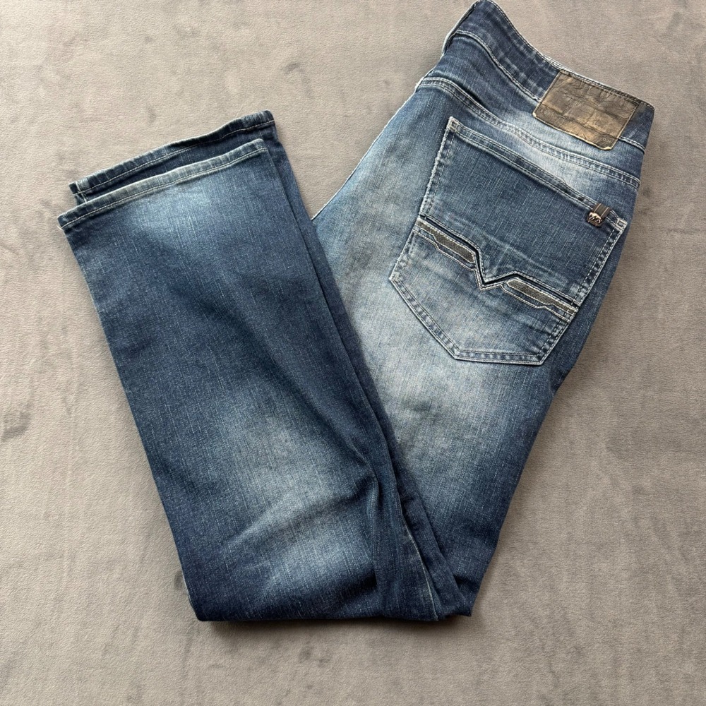 Buffalo David Bitton Evan-X Slim Straight Stretch Jeans Blue W34 L30 Moto Knee